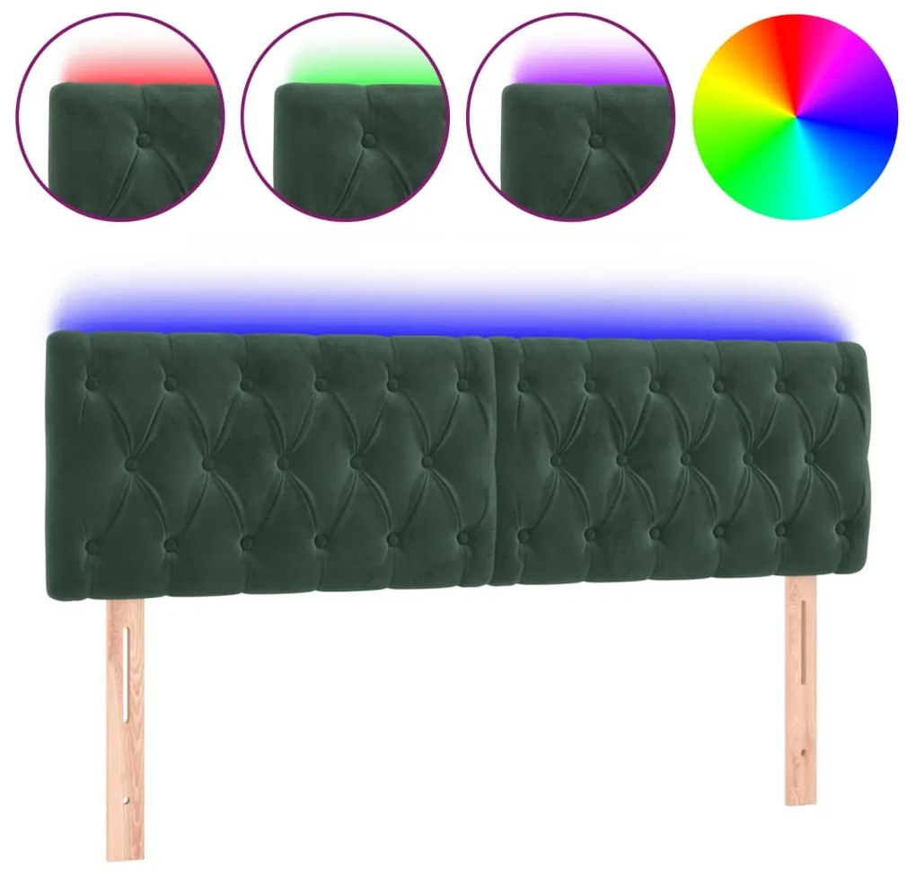 vidaXL Κεφαλάρι Κρεβατιού LED Σκούρο Πράσινο 144x7x78/88 εκ. Βελούδινο
