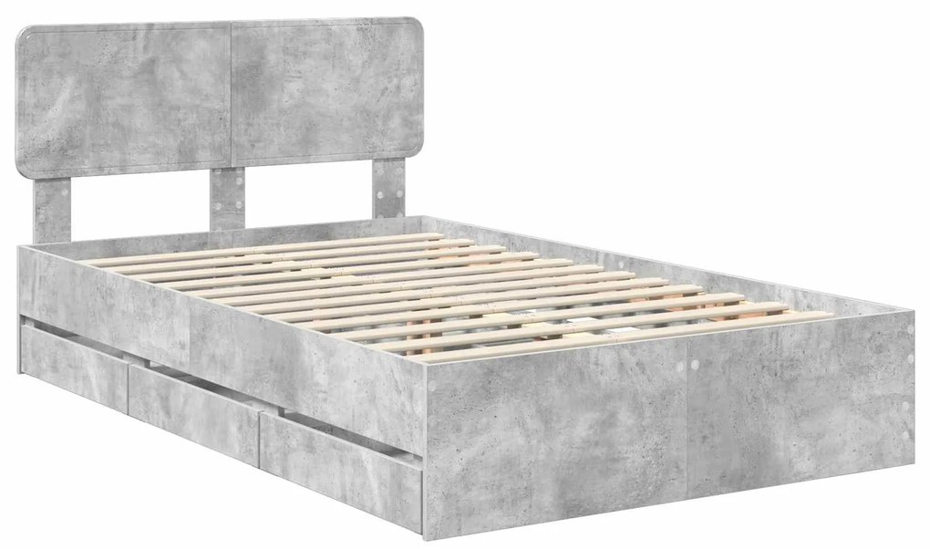 vidaXL Σκελετός Κρεβατιού Σκυρόδεμα Γκρι 120 x 200 cm Μηχανήματος Ξύλο