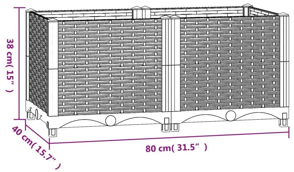 Ζαρντινιέρα 80 x 40 x 38 εκ. από Πολυπροπυλένιο - Γκρι