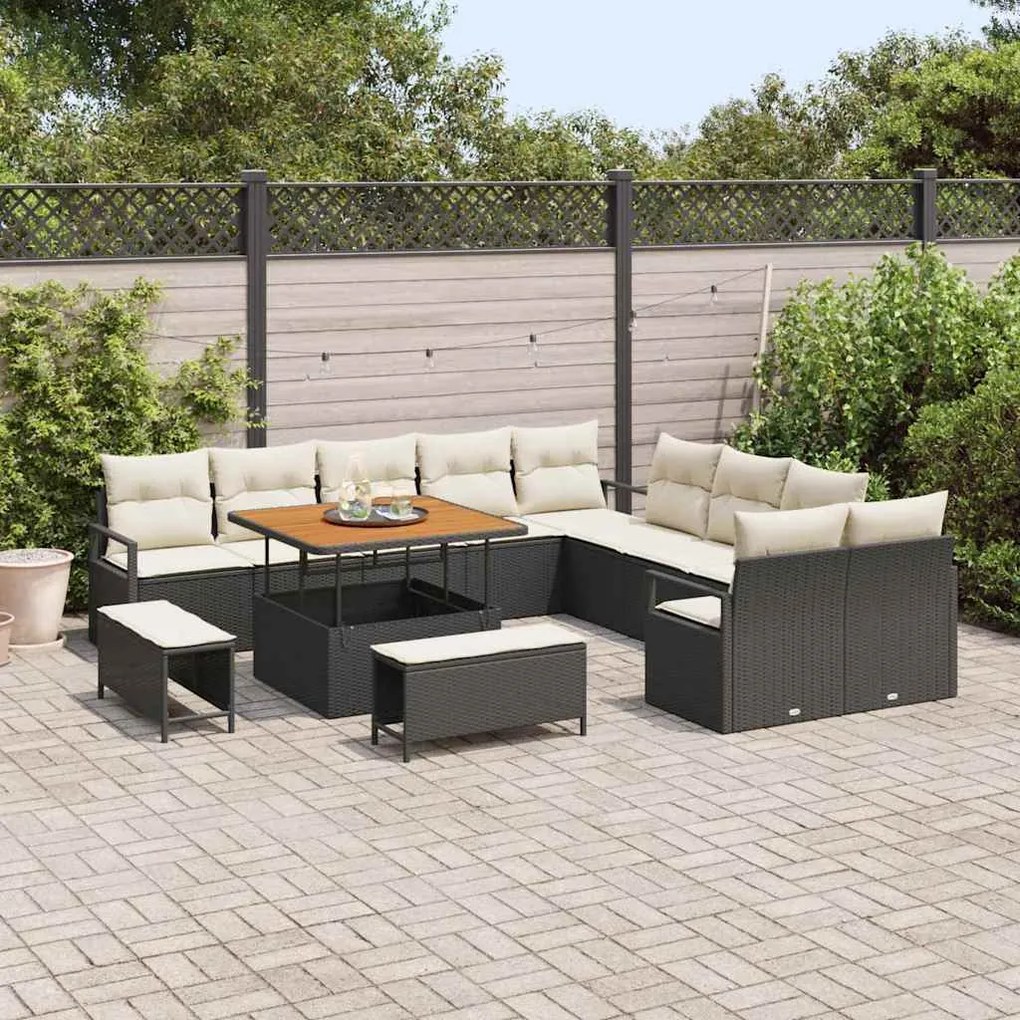 vidaXL Σετ Καναπέ Κήπου 13 pcs Μαύρο, Κρέμα 100 x 100 x 71 cm