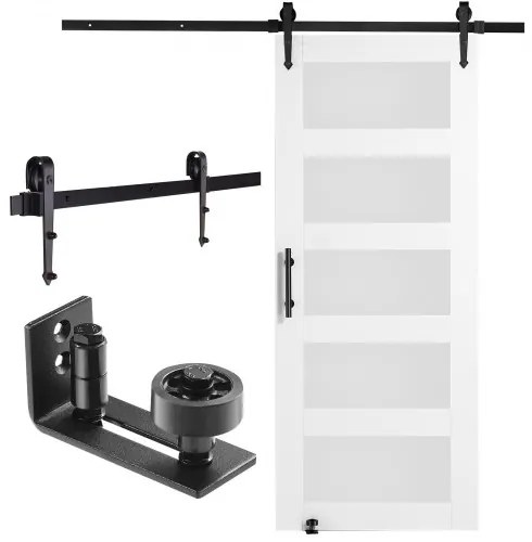 VEVOR Barn Door and Hardware Kit 30" x 84" Wood and Glass Sliding Barn Door Kit