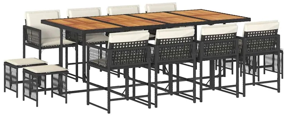 vidaXL Σετ Τραπεζαρίας Κήπου 13τεμ. Μαύρο από Συνθ. Ρατάν με Μαξιλάρια