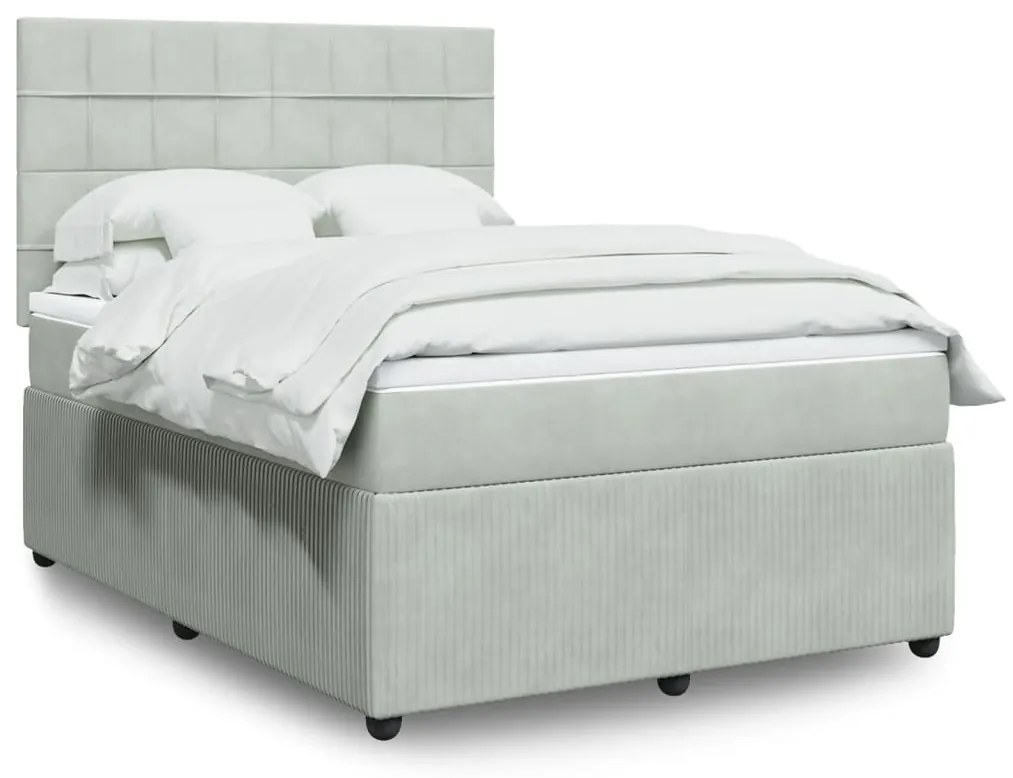 vidaXL Κρεβάτι Boxspring με Στρώμα Ανοιχτό Γκρι 160x200 εκ. Βελούδινο