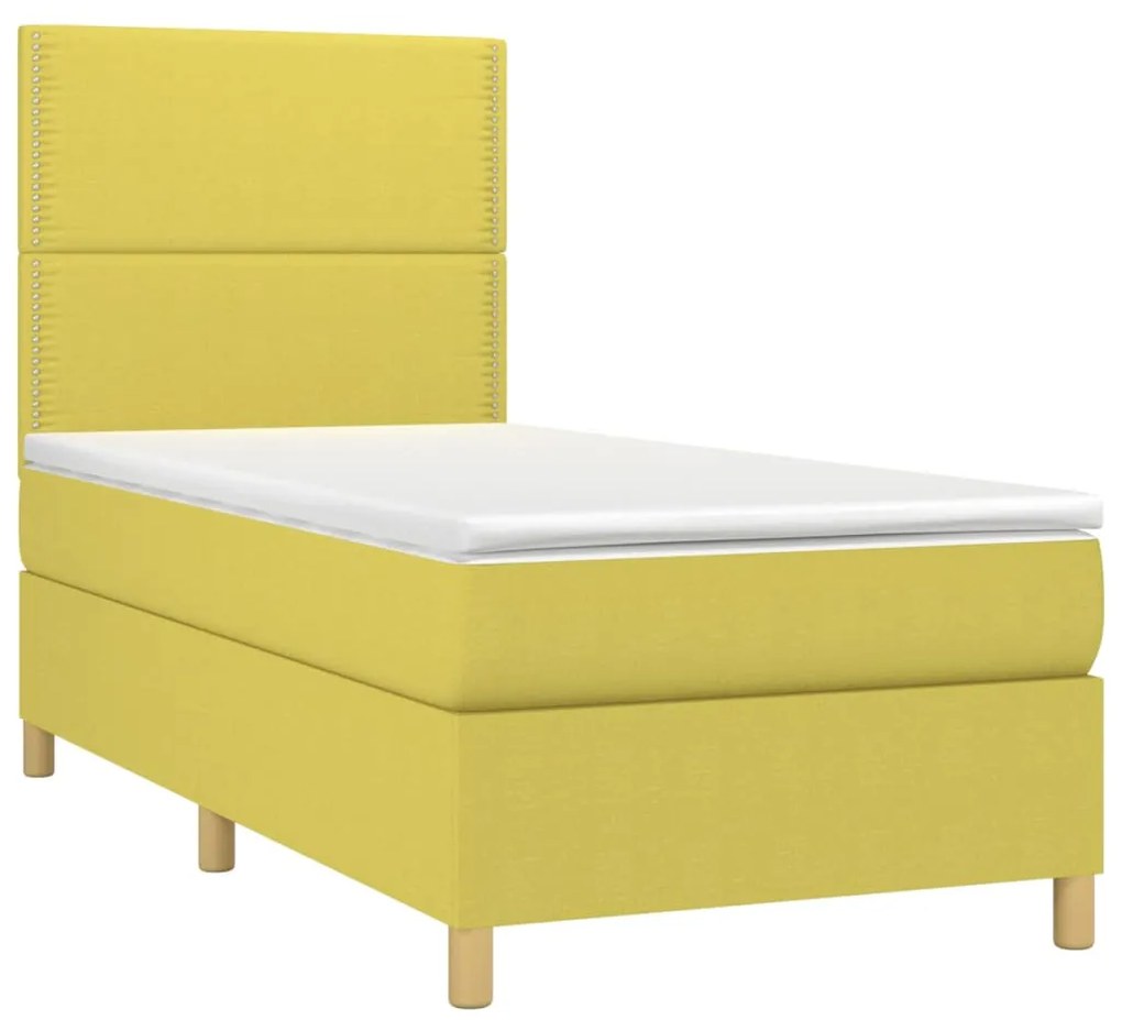 Κρεβάτι Boxspring με Στρώμα Πράσινο 100 x 200 εκ. Υφασμάτινο - Πράσινο