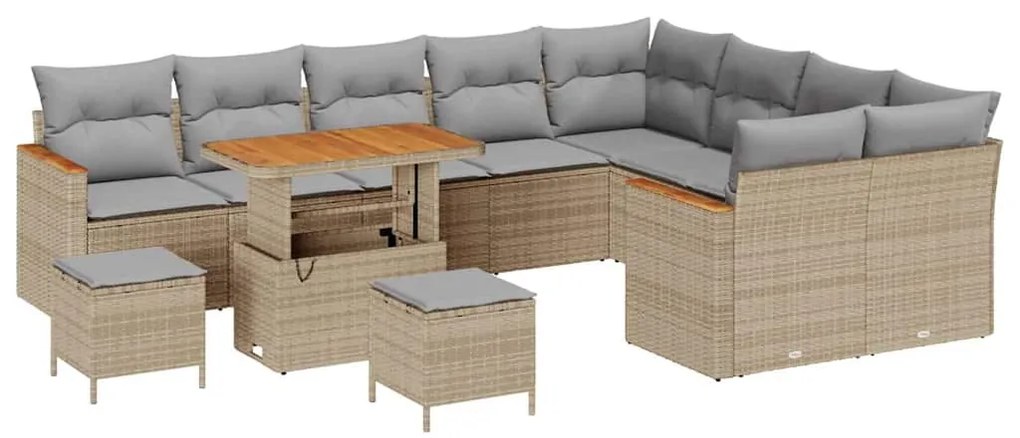 vidaXL Σετ Καναπέ Κήπου με μαξιλάρι 12 pcs Μπεζ Πολυ ράταν