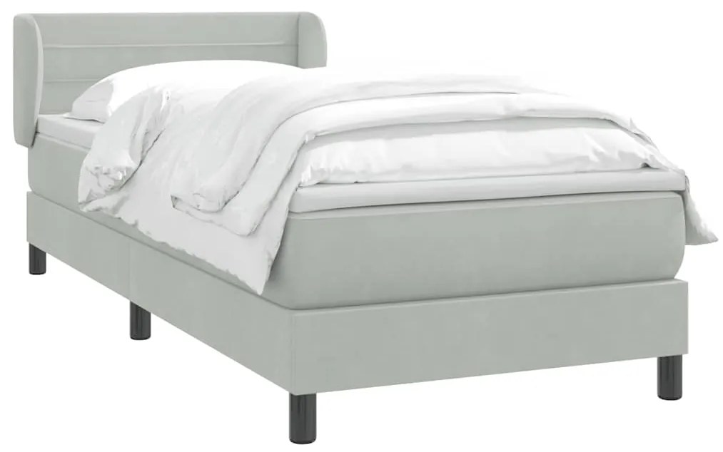 vidaXL Κρεβάτι Boxspring με Στρώμα Ανοιχτό Γκρι 80x210 εκ. Βελούδινο