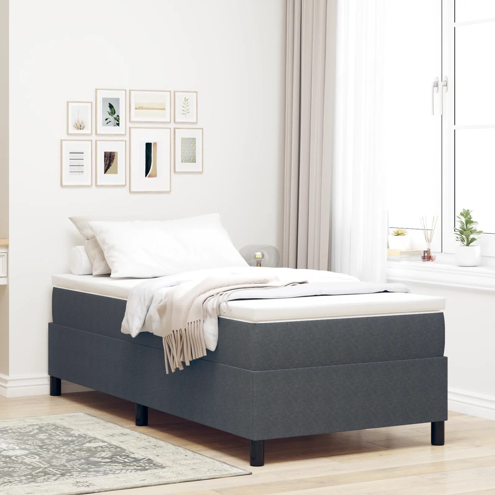 vidaXL Κρεβάτι Box Spring Σκούρο Γκρι Μονό Κορντούρα