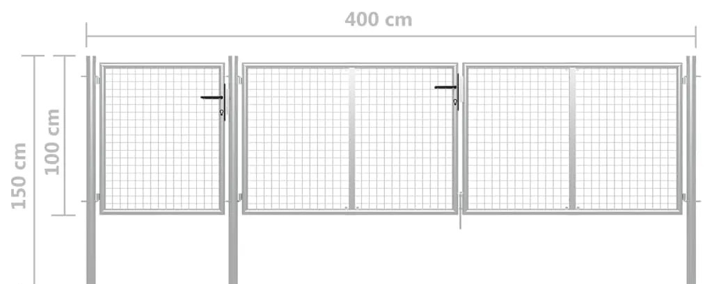 vidaXL Πόρτα Περίφραξης Κήπου Ασημί 400 x 100 εκ. Ατσάλινη
