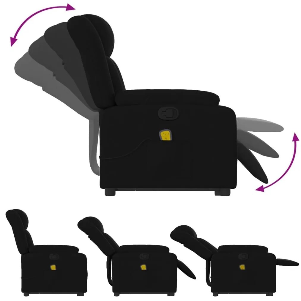 Πολυθρόνα Μασάζ Ανακλινόμενη με Ανύψωση Μαύρη Υφασμάτινη - Μαύρο