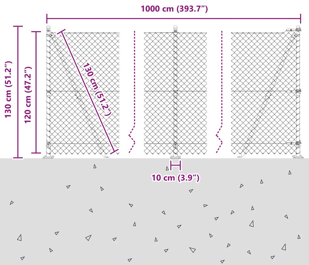 vidaXL Χωνευτό Πλέγμα με 7 Φλαντζωτές Στήλες 1.2x10 μ Γαλβανισμένο Ατσάλι