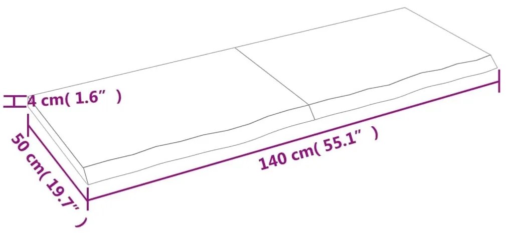 Ράφι Τοίχου Ανοιχτό Καφέ 140x50x(2-4)εκ. Επεξ. Μασίφ Ξύλο Δρυός - Καφέ