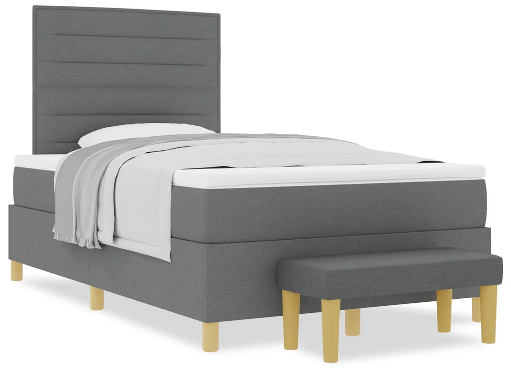 vidaXL Κρεβάτι Box Spring με Στρώμα & Πάγκο Σκούρο Γκρι 120x190 εκ Ύφασμα