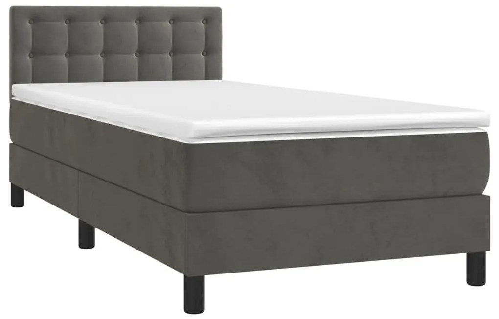 Κρεβάτι Boxspring με Στρώμα Σκούρο Γκρι 90x200 εκ. Βελούδινο - Γκρι