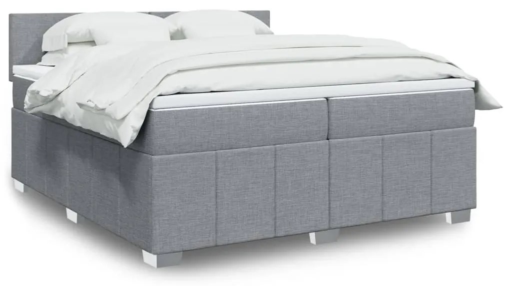 vidaXL Κρεβάτι Boxspring με Στρώμα Ανοιχτό Γκρι 200x200 εκ. Υφασμάτινο