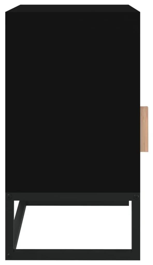 Κομοδίνα 2 τεμ. Μαύρα 40x30x55,5 εκ Επεξεργασμένο Ξύλο &amp; Σίδερο - Μαύρο