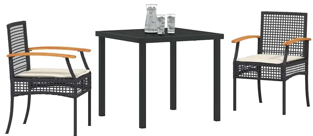 vidaXL Σέτ φαγητού για κήπο 3 pcs Μαύρο συνθετικό ρατάν