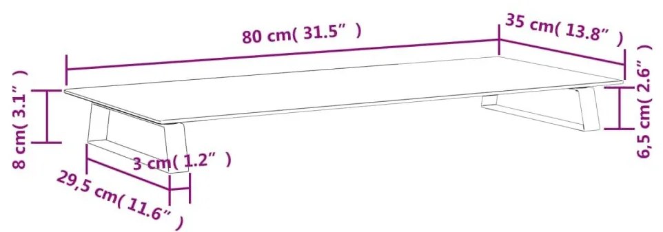 Βάση Οθόνης Λευκή 80 x 35 x 8 εκ. από Ψημένο Γυαλί και Μέταλλο - Λευκό