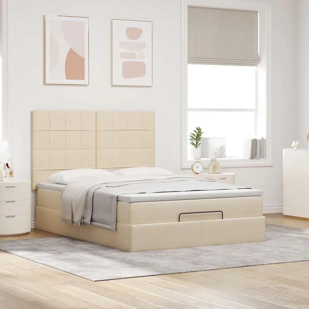 vidaXL Οθωμανικό κρεβάτι με στρώμα Cream 140x190cm ύφασμα