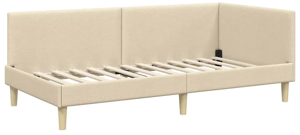 vidaXL Κρεβάτι Γωνίας Κρεμ 90 εκ x 200 εκ Ύφασμα και Κόντρα Πλακέ