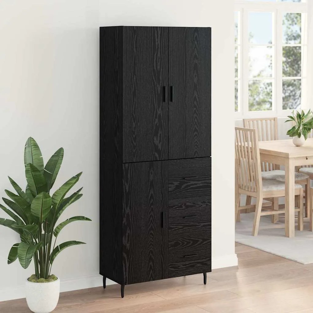 vidaXL Highboard με συρτάρι 2 pcs Μαύρη δρυς Σύνθετο Ξύλο και Γυαλί