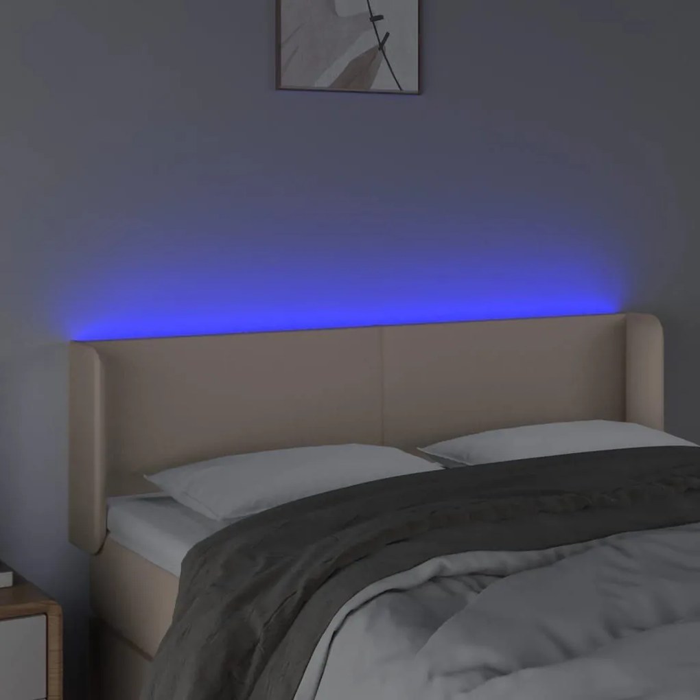 Κεφαλάρι Κρεβατιού LED Καπουτσίνο 147x16x78/88εκ. Συνθετ. Δέρμα - Καφέ
