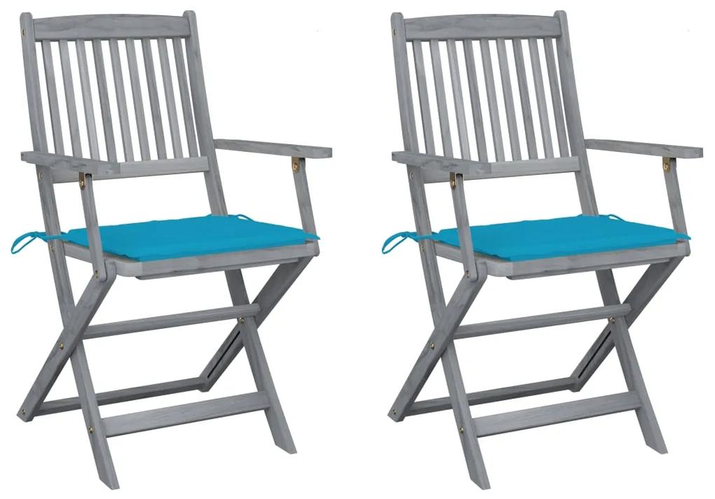 3064486 vidaXL Καρέκλες Εξωτ. Χώρου Πτυσσόμενες 2 τεμ Ξύλο Ακακίας &amp; Μαξιλάρια Μπλε, 1 Τεμάχιο