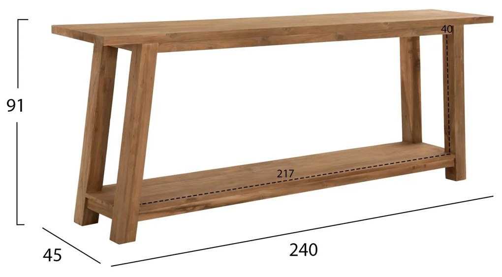 Κονσόλα C9554 με Ράφι απο Ανακυκλωμένο Ξύλο TEAK 240x45x91Υεκ. 240x45x91 εκ.