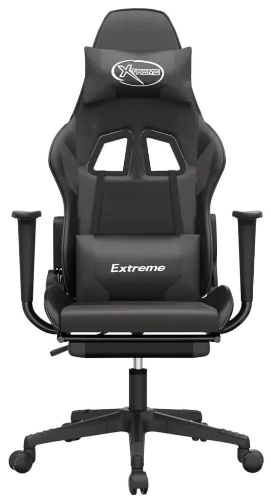 vidaXL Καρέκλα Gaming Μασάζ Υποπόδιο Μαύρο/Γκρι από Συνθετικό Δέρμα