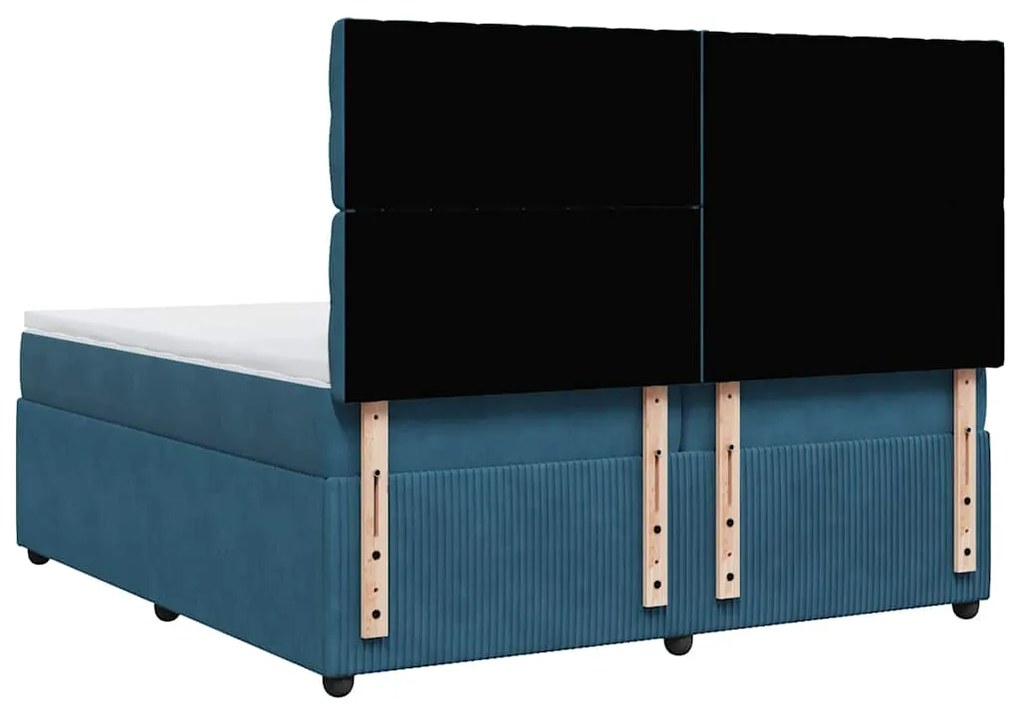 vidaXL Κρεβάτι Boxspring με Στρώμα Σκούρο Μπλε 200x200 εκ. Βελούδινο
