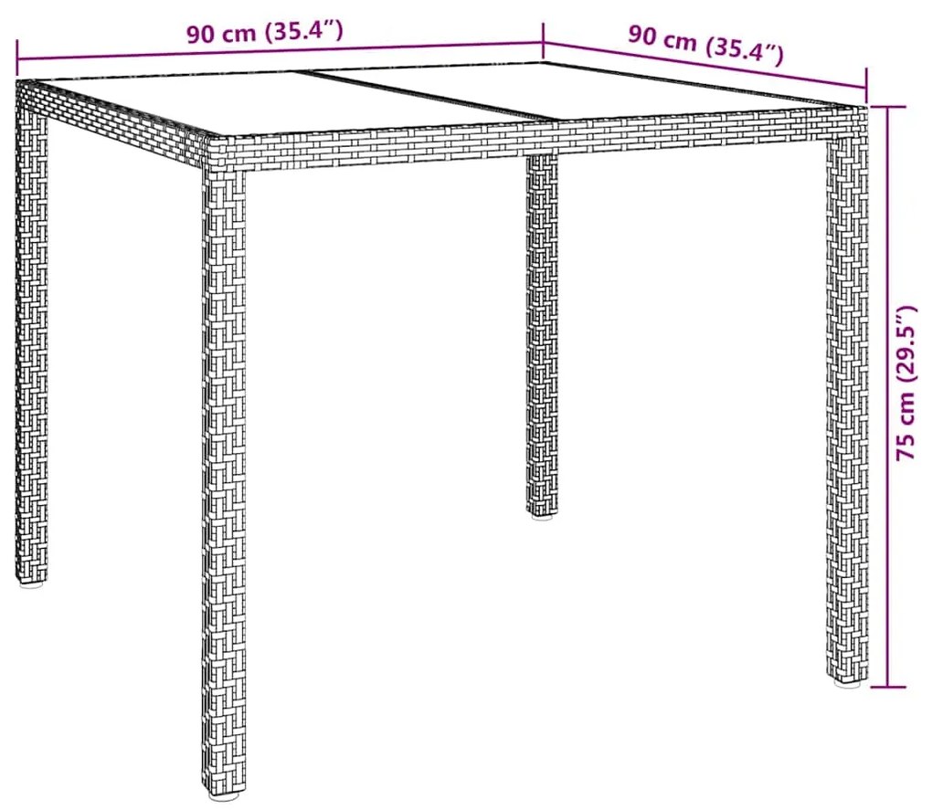 vidaXL Τραπέζι Κήπου για Φαγητό Καφέ 90 x 90 x 75 cm Πολυ ράταν