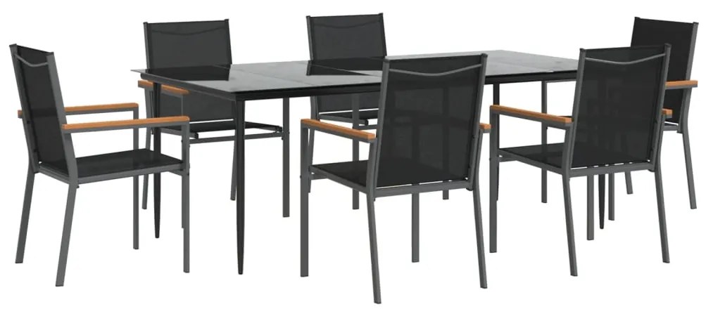vidaXL Σετ Τραπεζαρίας Κήπου 7 Τεμαχίων Μαύρο Textilene & Ατσάλι