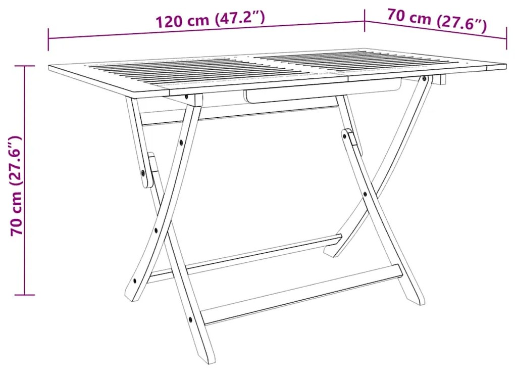 vidaXL Τραπέζι Κήπου Πτυσσόμενο 120x70x75 εκ. Μασίφ Ξύλο Ευκαλύπτου