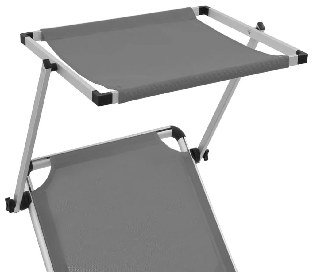 vidaXL Ξαπλώστρα Πτυσσόμενη Γκρι από Αλουμίνιο/Textilene με Σκίαστρο