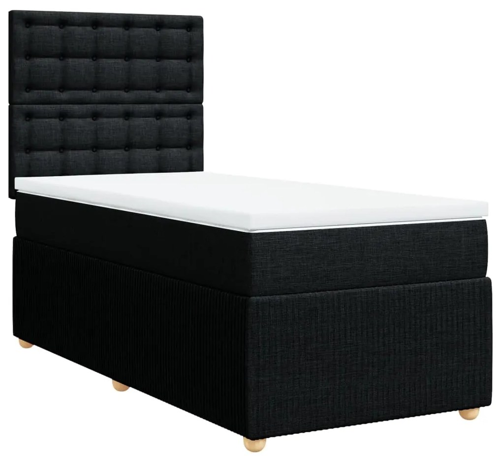 vidaXL Κρεβάτι Boxspring με Στρώμα Μαύρο 90x190 εκ.Υφασμάτινο