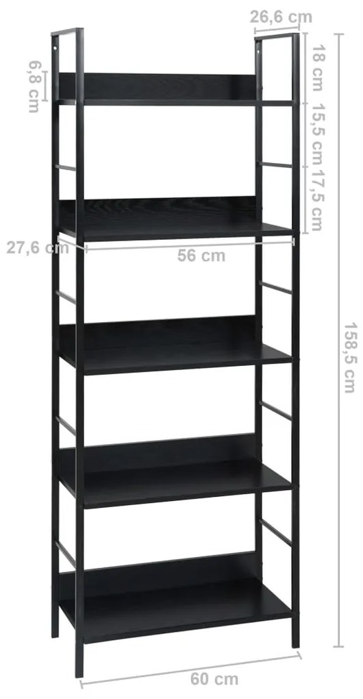 Ραφιέρα 5 Επιπέδων Μαύρη 60x27,6x158,5 εκ. Επεξεργασμένο Ξύλο 288226