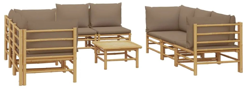 vidaXL Σαλόνι Κήπου Σετ 9 Τεμαχίων από Μπαμπού με Taupe Μαξιλάρια