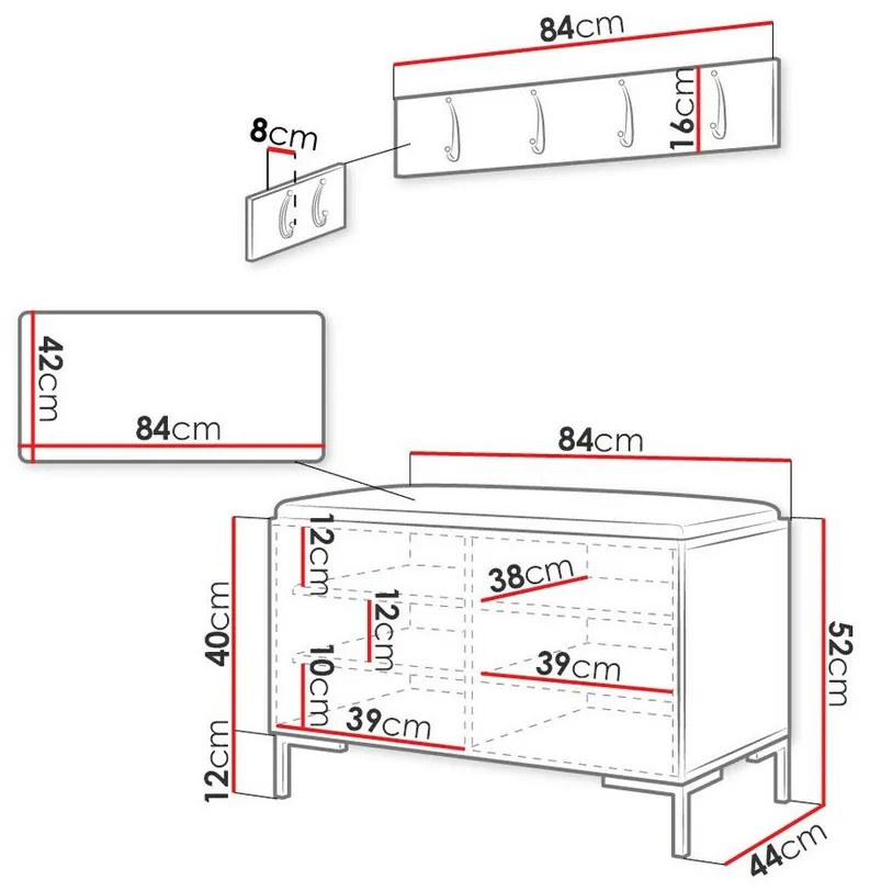 Σετ διαδρόμου Hartford F108, 84x44cm, 32 kg, Μαύρο, Πλαστικοποιημένη μοριοσανίδα, Ταπισερί, Τοίχου, Εντοιχισμένη | Epipla1.gr