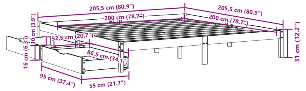 Σκελετός Κρεβ. Χωρίς Στρώμα Καφέ Κεριού 200x200 εκ Μασίφ Πεύκο - Καφέ