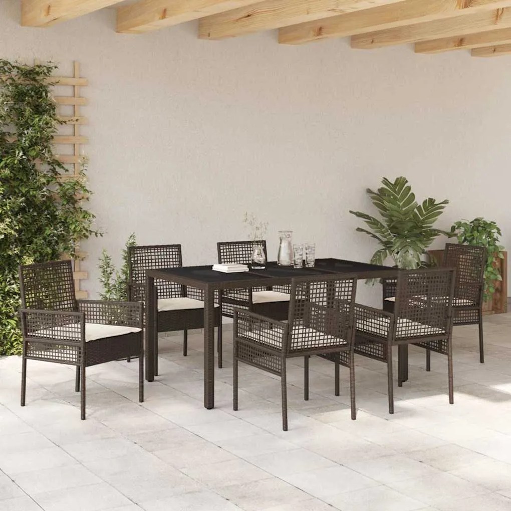 vidaXL Σέτ φαγητού για κήπο 7 pcs Καφέ Πολυ ράταν
