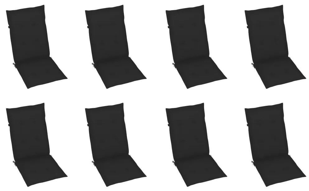 vidaXL Καρέκλες Κήπου Ανακλινόμενες 8 τεμ. Μασίφ Ξύλο Teak & Μαξιλάρια