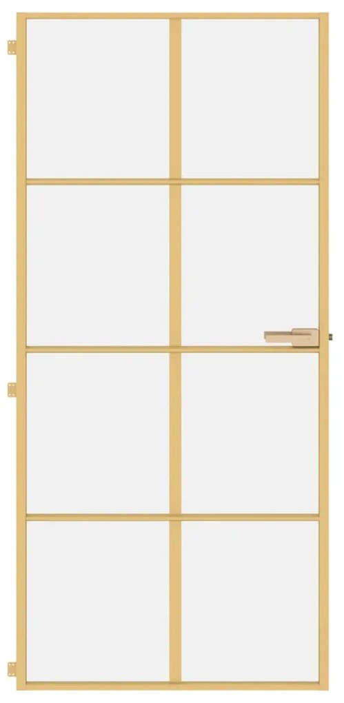 vidaXL Εσωτερική Πόρτα Χρυσή 93 x 201,5 εκ. Ψημένο Γυαλί & Αλουμίνιο
