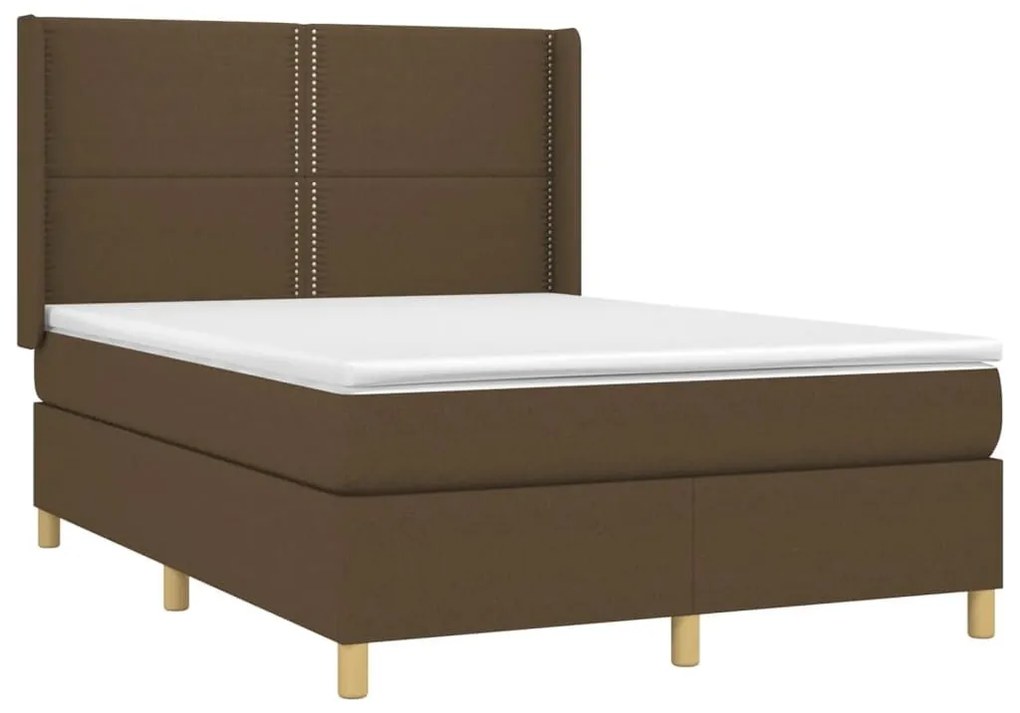 Κρεβάτι Boxspring με Στρώμα Σκούρο Καφέ 140x200 εκ Υφασμάτινο - Καφέ