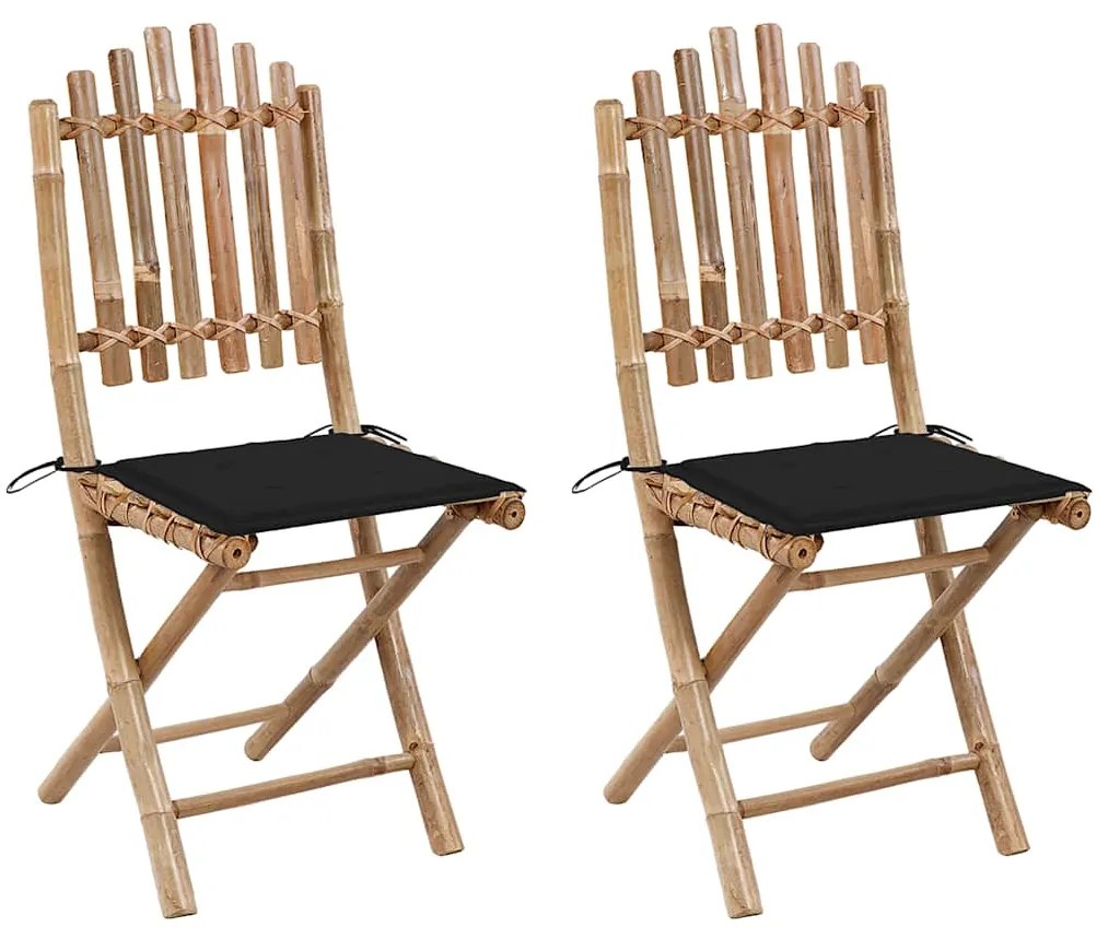 vidaXL Καρέκλες Κήπου Πτυσσόμενες 2 τεμ. από Μπαμπού με Μαξιλάρια