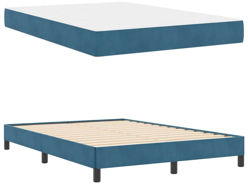 vidaXL Κρεβάτι box spring με στρώμα Σκούρο Μπλε 140 x 200 cm Βελούδο