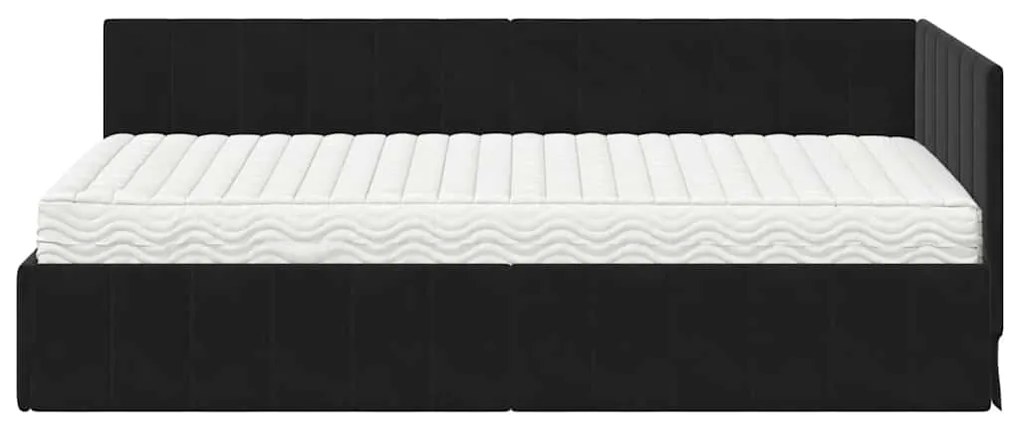 vidaXL Κρεβάτι γωνίας με στρώμα με στρώμα 2 pcs Μαύρο Βελούδο