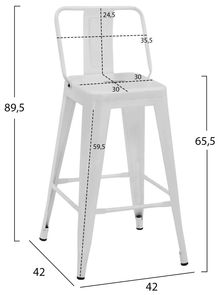 Σκαμπό Μεσαίου Ύψους Μεταλλικό Melita Με Πλάτη Σε Λευκό Ματ 42x42x89,5Υ Εκ.