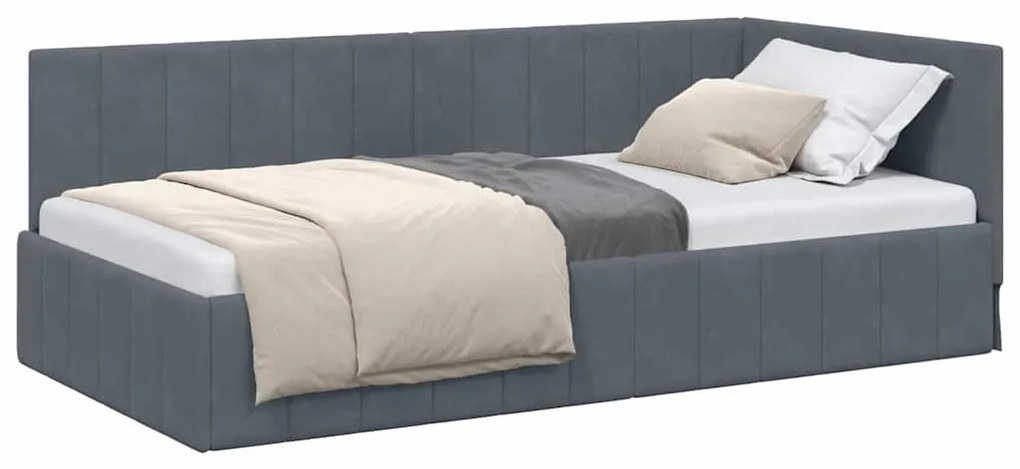 vidaXL Κρεβάτι Γωνίας με κεφαλάρι Σκούρο Γκρι 90 εκ x 190 εκ Βελούδο