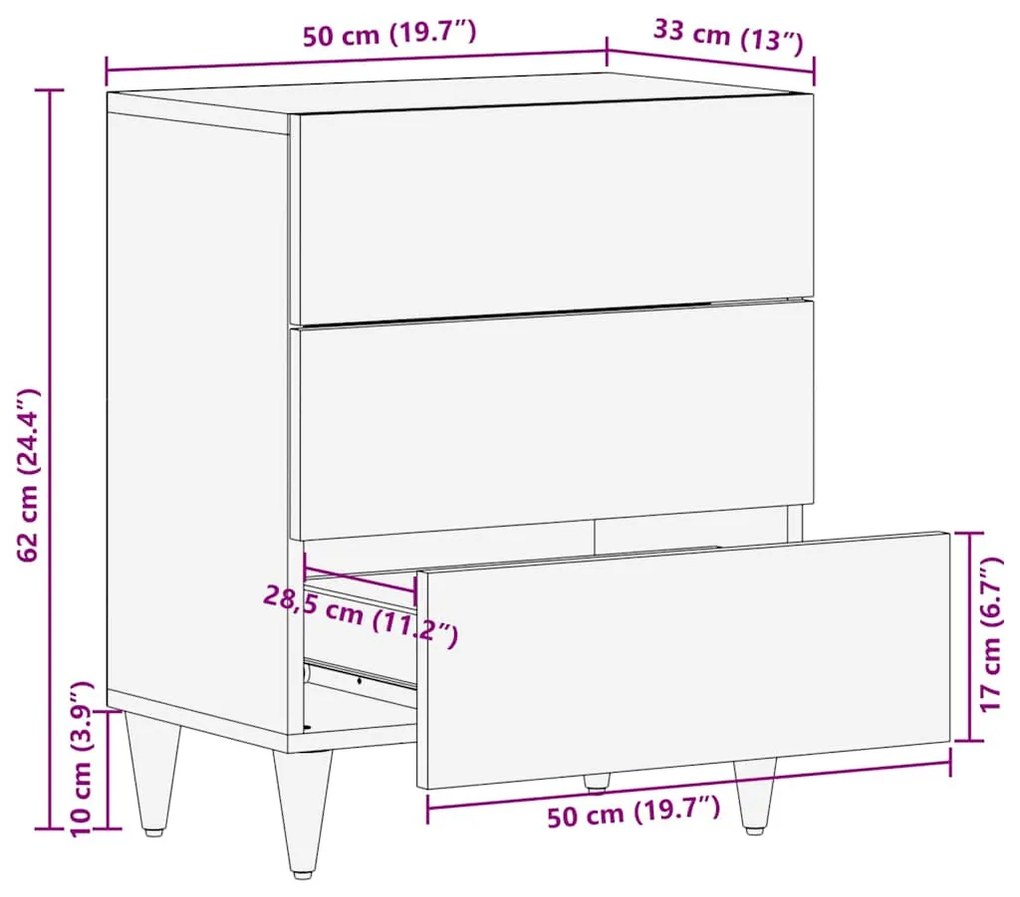 Κομοδίνο 50 x 33 x 60 εκ. από Μασίφ Ξύλο Μάνγκο 4018673