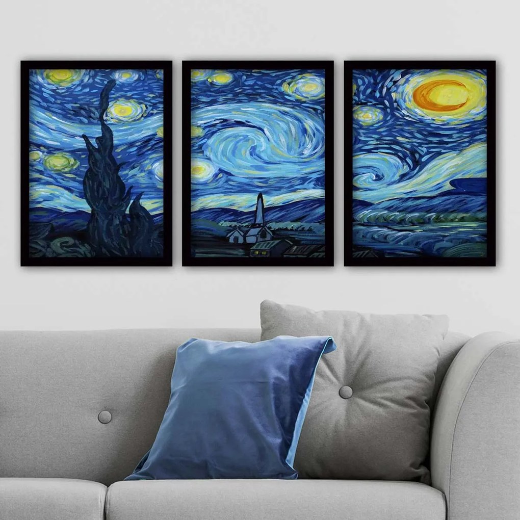 Τρίπτυχος Πίνακας Με Κορνίζα (105x45) A-G The Starry Night Van Gogh 364LUL1353