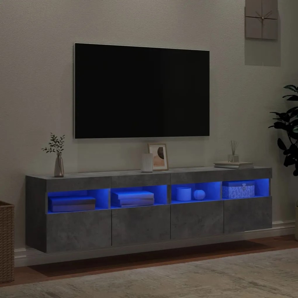 vidaXL Έπιπλα Τηλεόρασης με LED 2 Τεμ. Γκρι Σκυροδέματος 80x30x40 εκ.